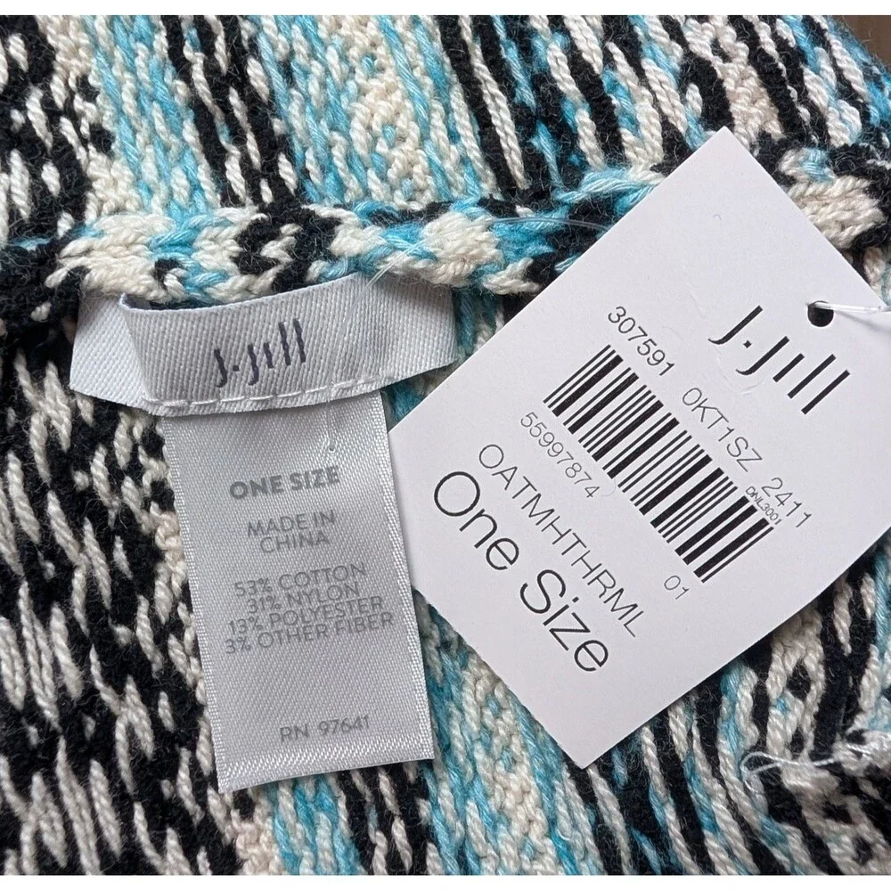 NWT J Jill Fair Isle Beanie Hat One Size Cuffed Knit Nordic Blue Oatmeal Cozy